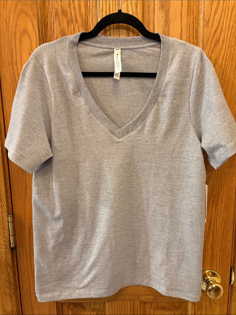 Athleta Light Gray Ribbed V-Neck Tee